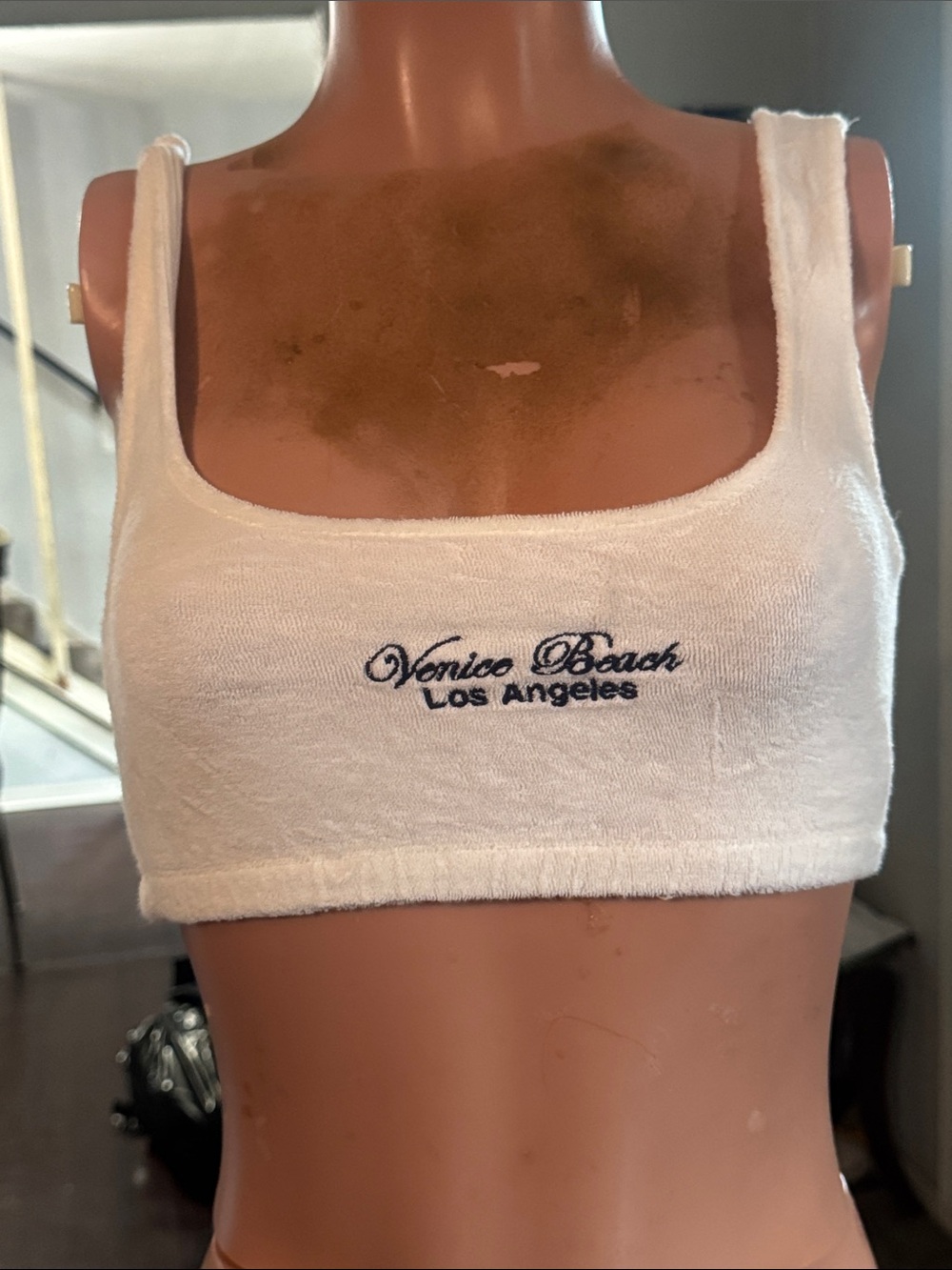 ZARA Venice Beach Los Angeles White Terry Crop Tank